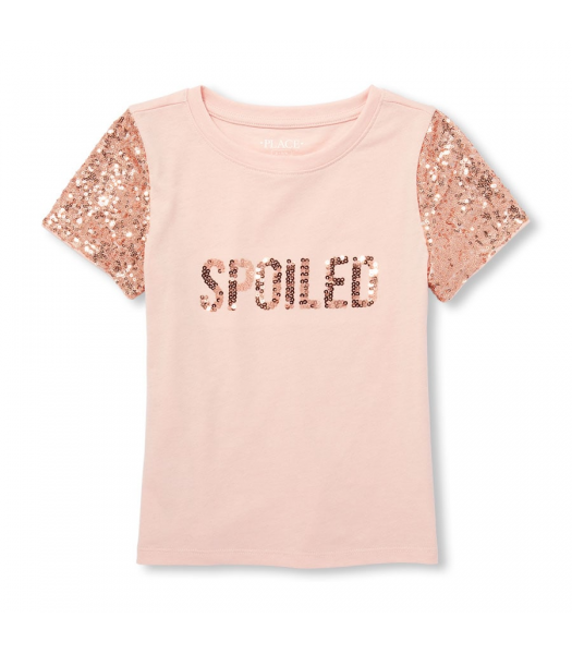 Childrens Place Pink Sequin Sleeve Princess Graphic Top 